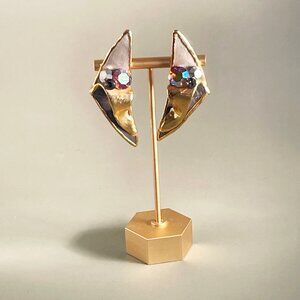 Vintage Amy Lacombe Jeweled Clay Earrings Hand Painted Hand Sculpted Signed 1988